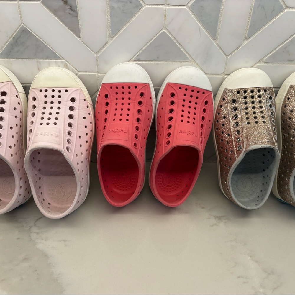 Native Kids Sneakers - Light Pink, Dark Pink, and Gold